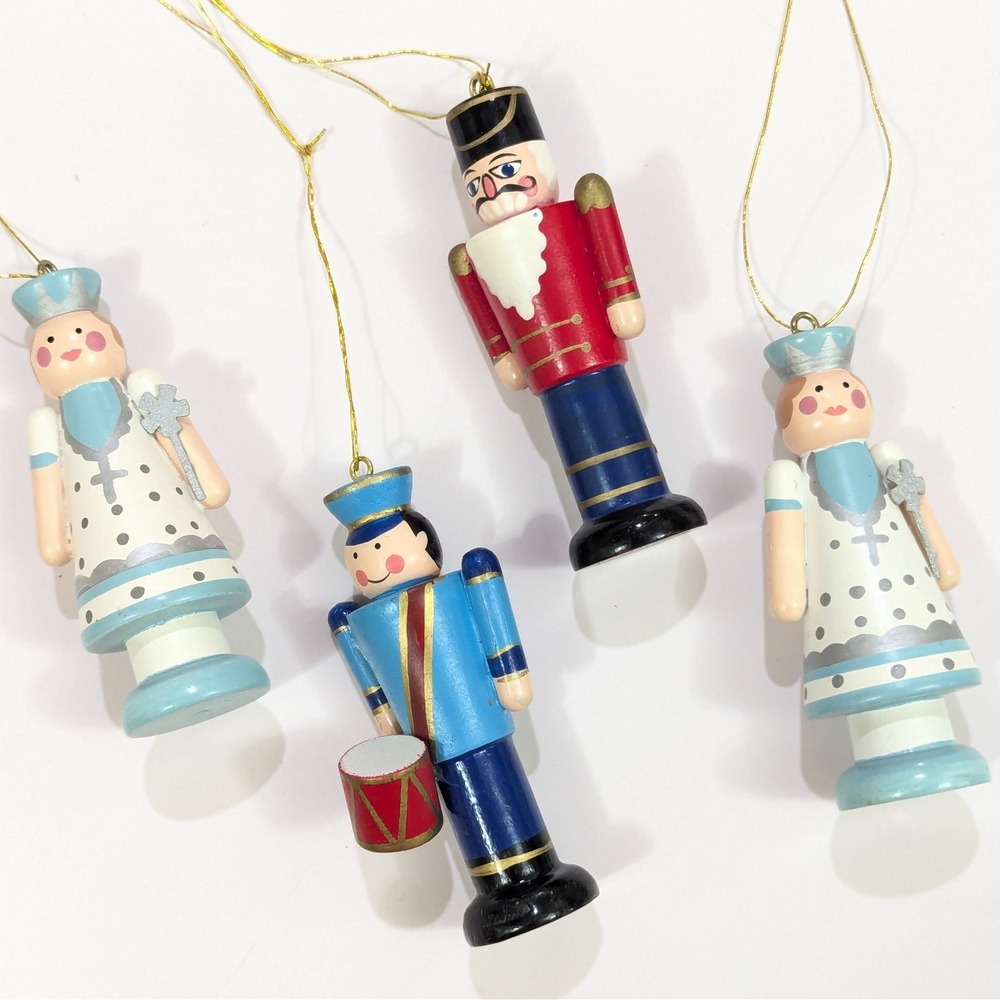 Vtg 1984 Avon Nutcracker Ornaments Soldier Sugar Plum Fairy Painted Wooden 3.25"